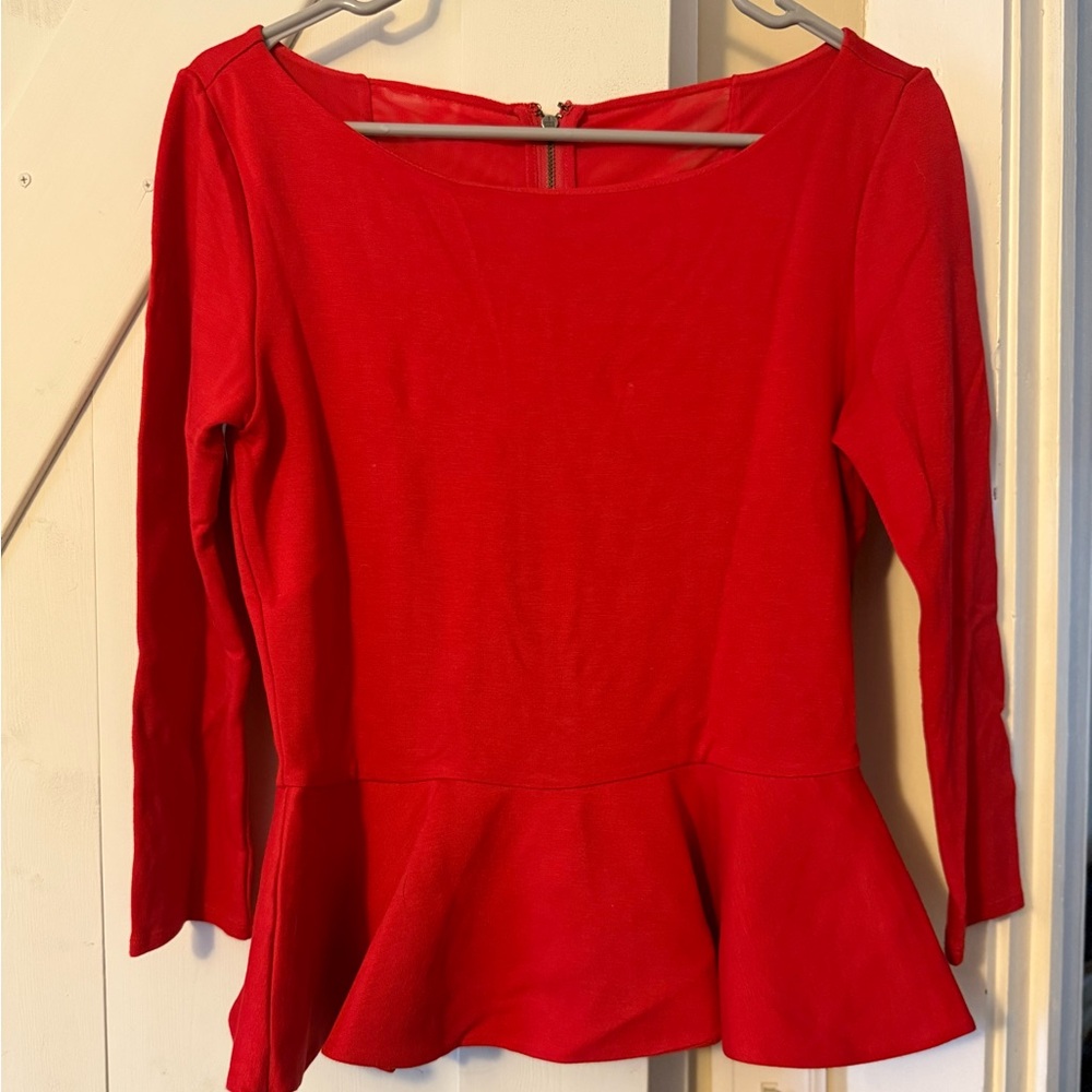 Bright red scalloped cut shirt